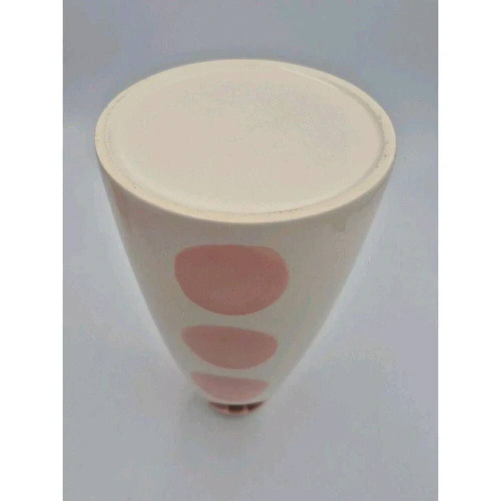 Russ Berrie Pink & White Polka Dot Vase w/ Tulip Cut Out 8 3/8